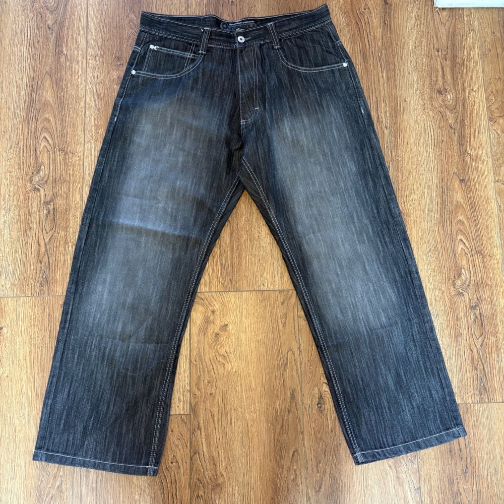 Southpole Mens Baggy Jeans 38 Dark Wash Slub Denim Y2K Streetwear Wide Leg faded